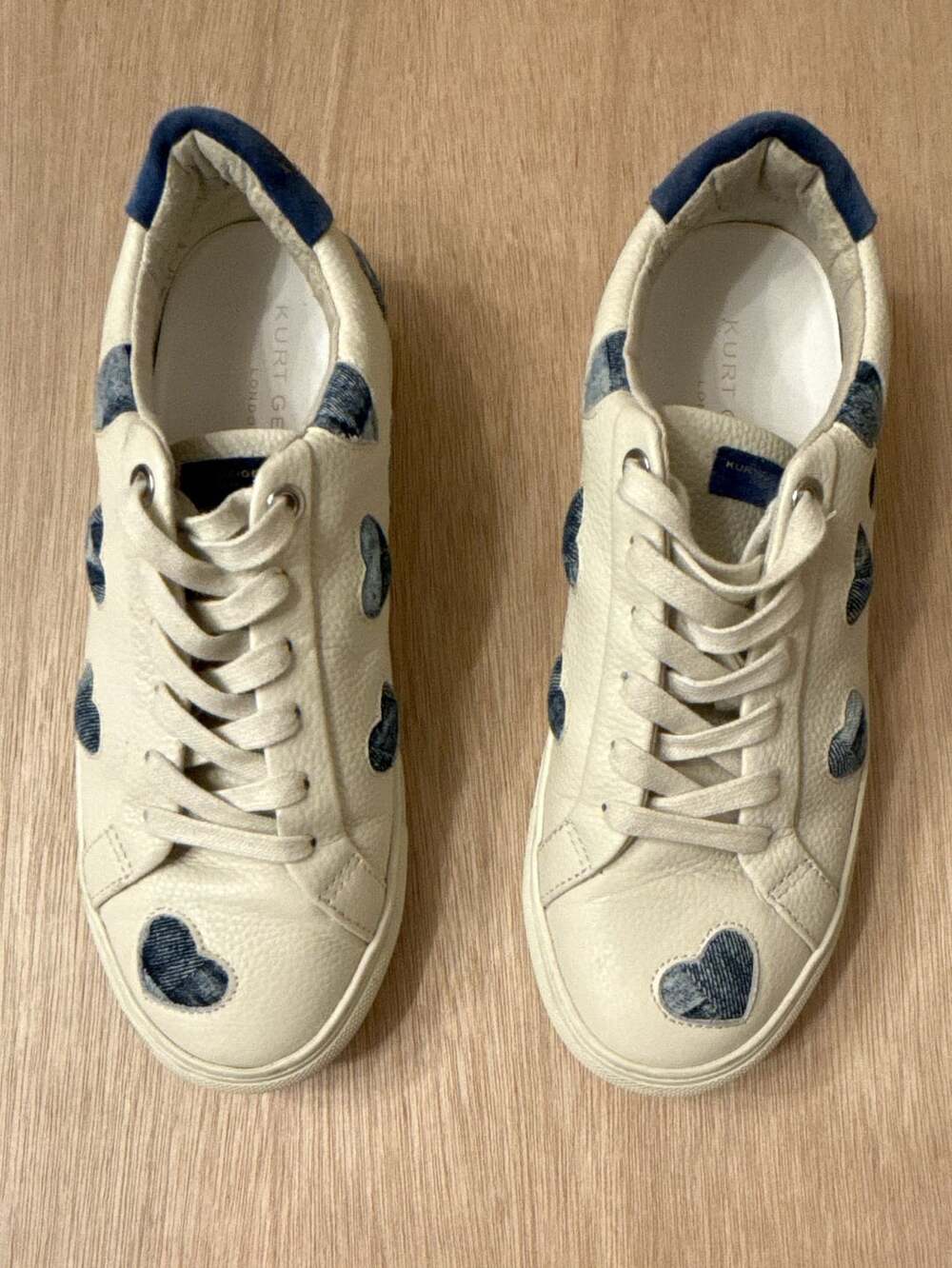 Kurt Geiger London White Leather & Denim Hearts Lane Love Sneakers Size 40